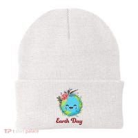 Happy Earth Day Cute Earth With Floral Wreath Beanie thumb 0