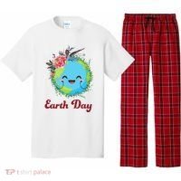 Happy Earth Day Cute Earth With Floral Wreath Pajama Set thumb 0