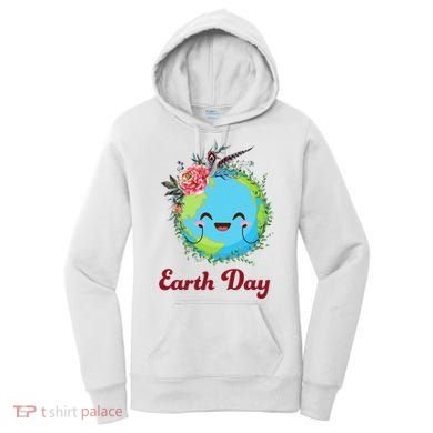 Happy Earth Day Cute Earth With Floral Wreath Women's Hoodie