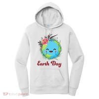 Happy Earth Day Cute Earth With Floral Wreath Women's Hoodie thumb 0