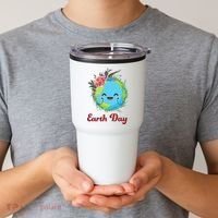 Happy Earth Day Cute Earth With Floral Wreath Tumbler thumb 2