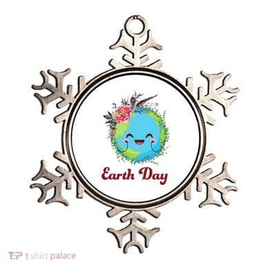 Happy Earth Day Cute Earth With Floral Wreath Ornament