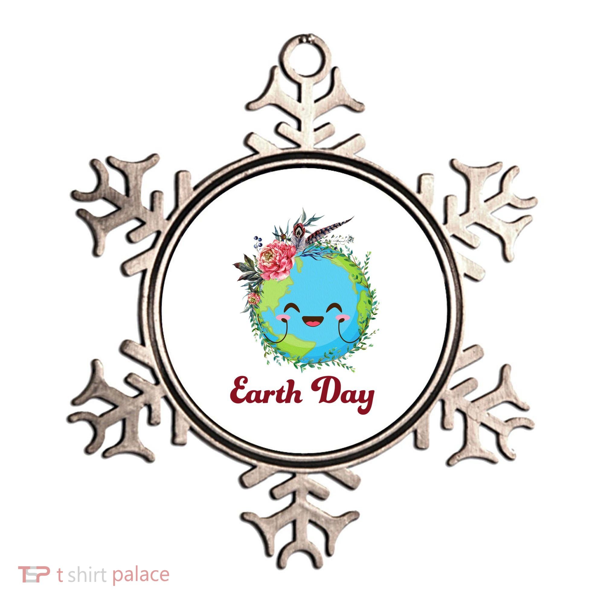Happy Earth Day Cute Earth With Floral Wreath Ornament