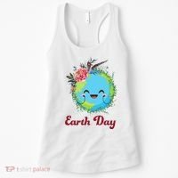 Happy Earth Day Cute Earth With Floral Wreath Women's Tank Top thumb 0