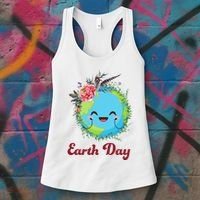 Happy Earth Day Cute Earth With Floral Wreath Women's Tank Top thumb 3
