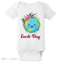 Happy Earth Day Cute Earth With Floral Wreath Baby Bodysuit thumb 0