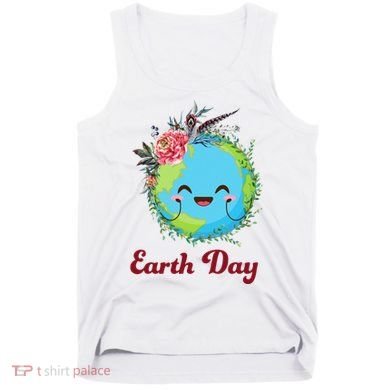 Happy Earth Day Cute Earth With Floral Wreath Tank Top