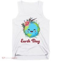 Happy Earth Day Cute Earth With Floral Wreath Tank Top thumb 0