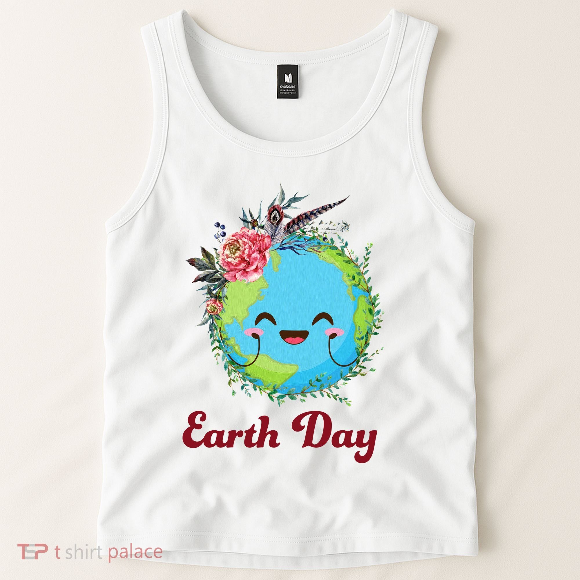 Happy Earth Day Cute Earth With Floral Wreath Tank Top