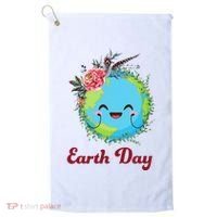 Happy Earth Day Cute Earth With Floral Wreath Golf Towel thumb 0