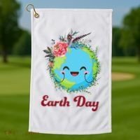 Happy Earth Day Cute Earth With Floral Wreath Golf Towel thumb 1