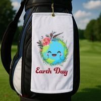 Happy Earth Day Cute Earth With Floral Wreath Golf Towel thumb 2