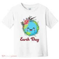 Happy Earth Day Cute Earth With Floral Wreath Toddler T-Shirt thumb 0
