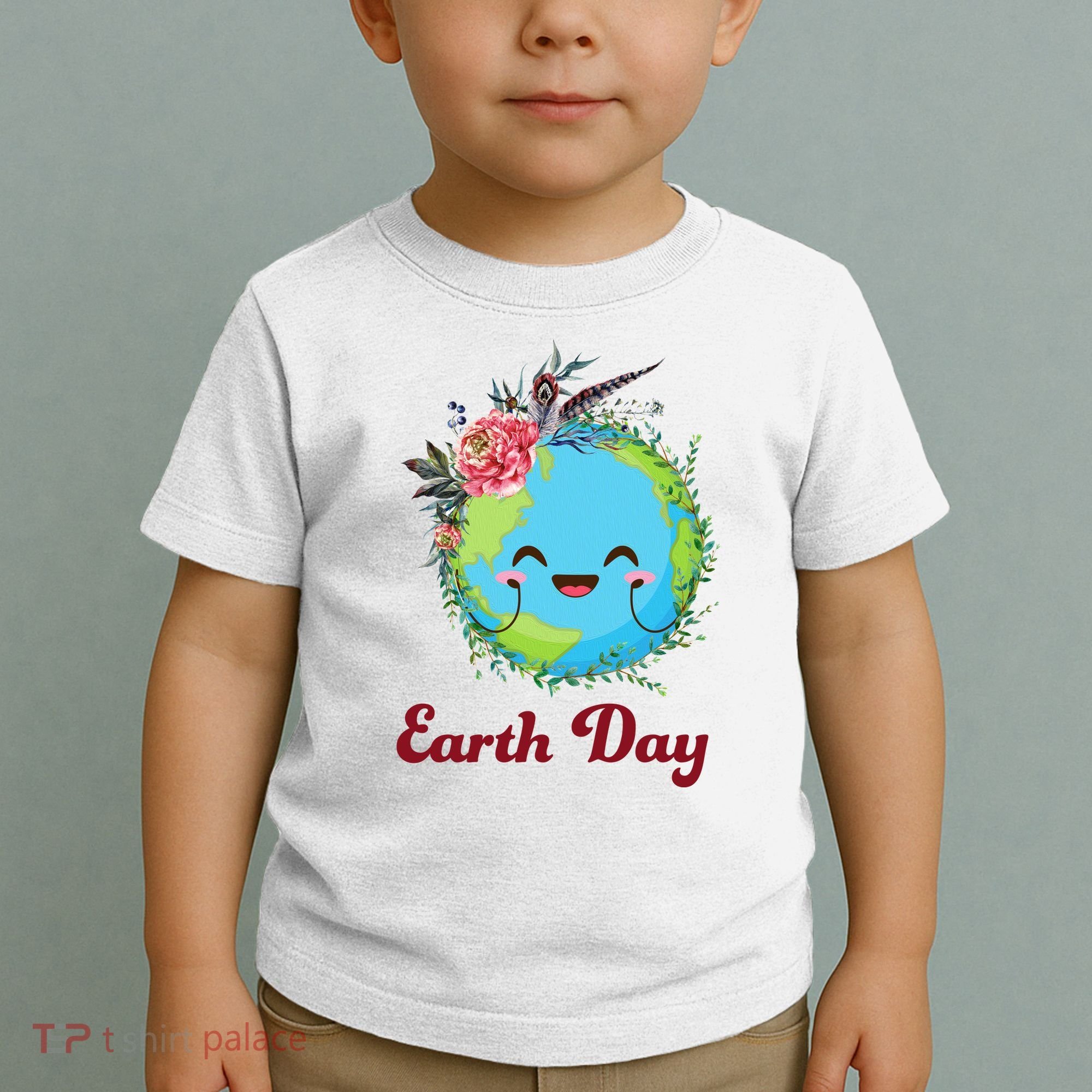 Happy Earth Day Cute Earth With Floral Wreath Toddler T-Shirt