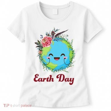Happy Earth Day Cute Earth With Floral Wreath Women's T-Shirt