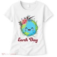 Happy Earth Day Cute Earth With Floral Wreath Women's T-Shirt thumb 0