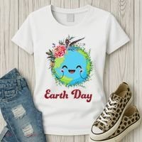 Happy Earth Day Cute Earth With Floral Wreath Women's T-Shirt thumb 3