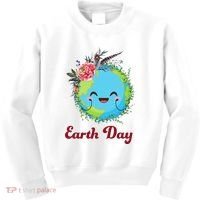Happy Earth Day Cute Earth With Floral Wreath Kids Sweatshirt thumb 0