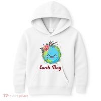 Happy Earth Day Cute Earth With Floral Wreath Kids Hoodie thumb 0