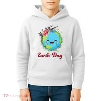 Happy Earth Day Cute Earth With Floral Wreath Kids Hoodie thumb 4