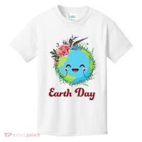 Happy Earth Day Cute Earth With Floral Wreath Kids T-Shirt thumb 0