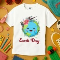 Happy Earth Day Cute Earth With Floral Wreath Kids T-Shirt thumb 3