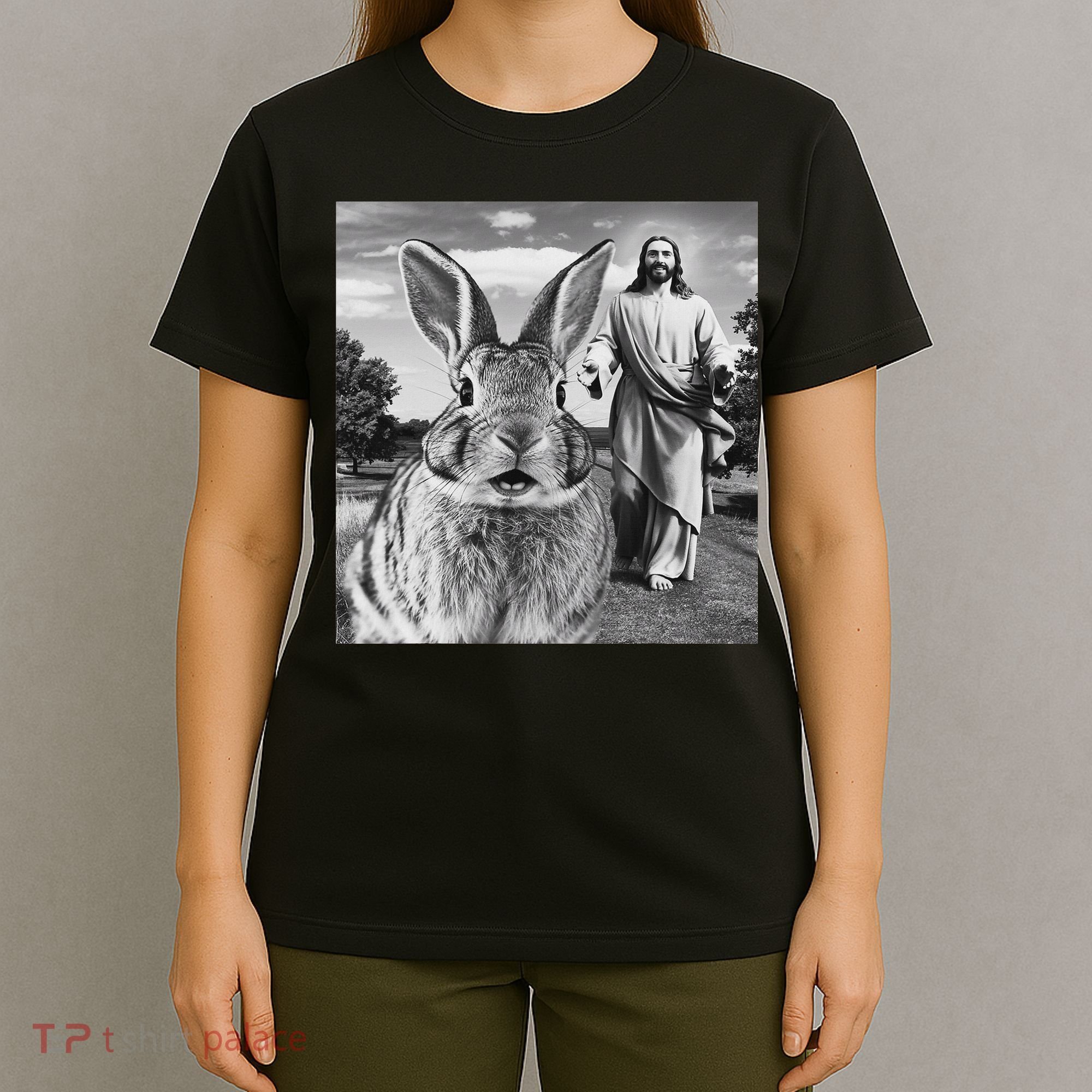 Happy Easter Day Bunny Selfie Christian Easter Women T-Shirt
