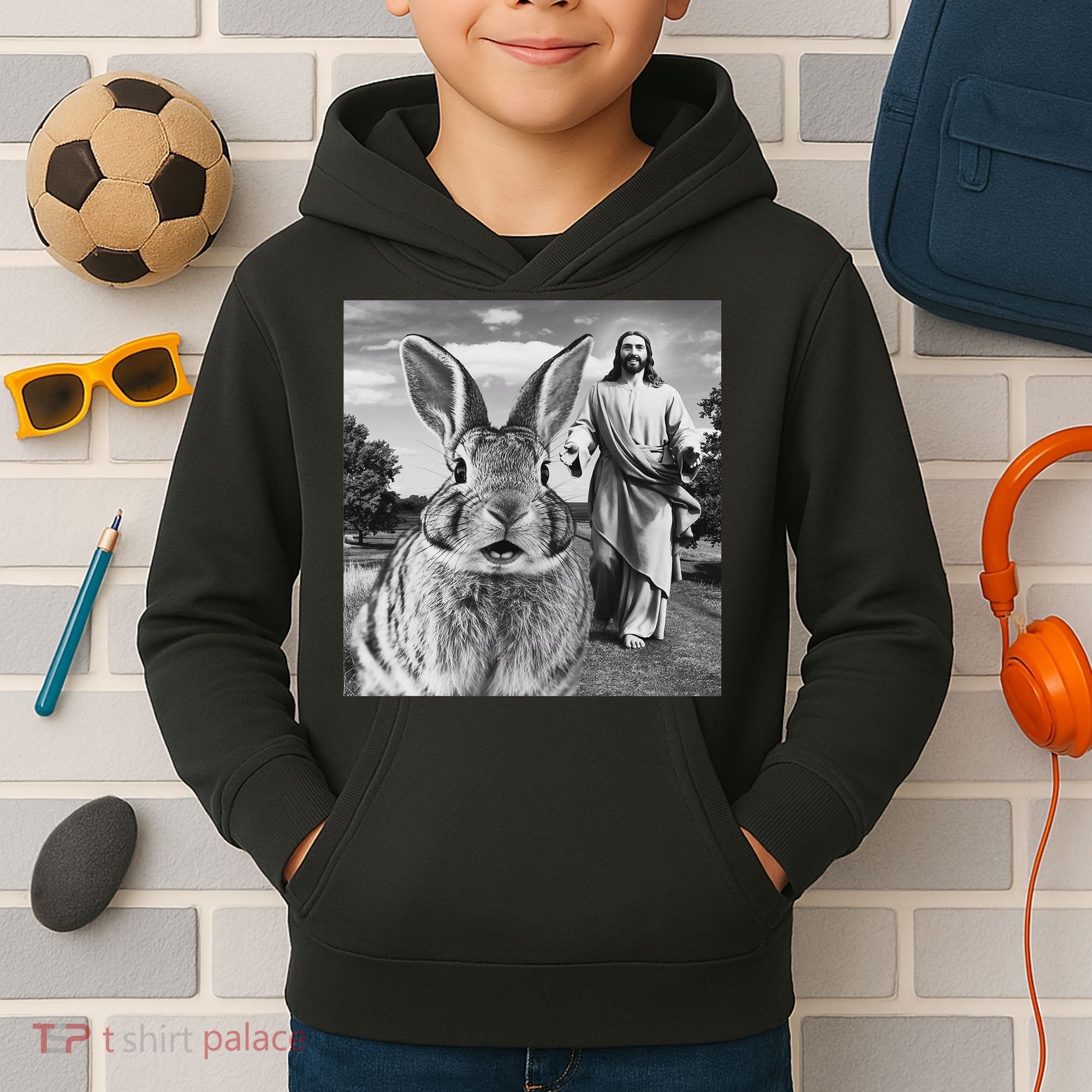 Happy Easter Day Bunny Selfie Christian Easter Women Kids Hoodie