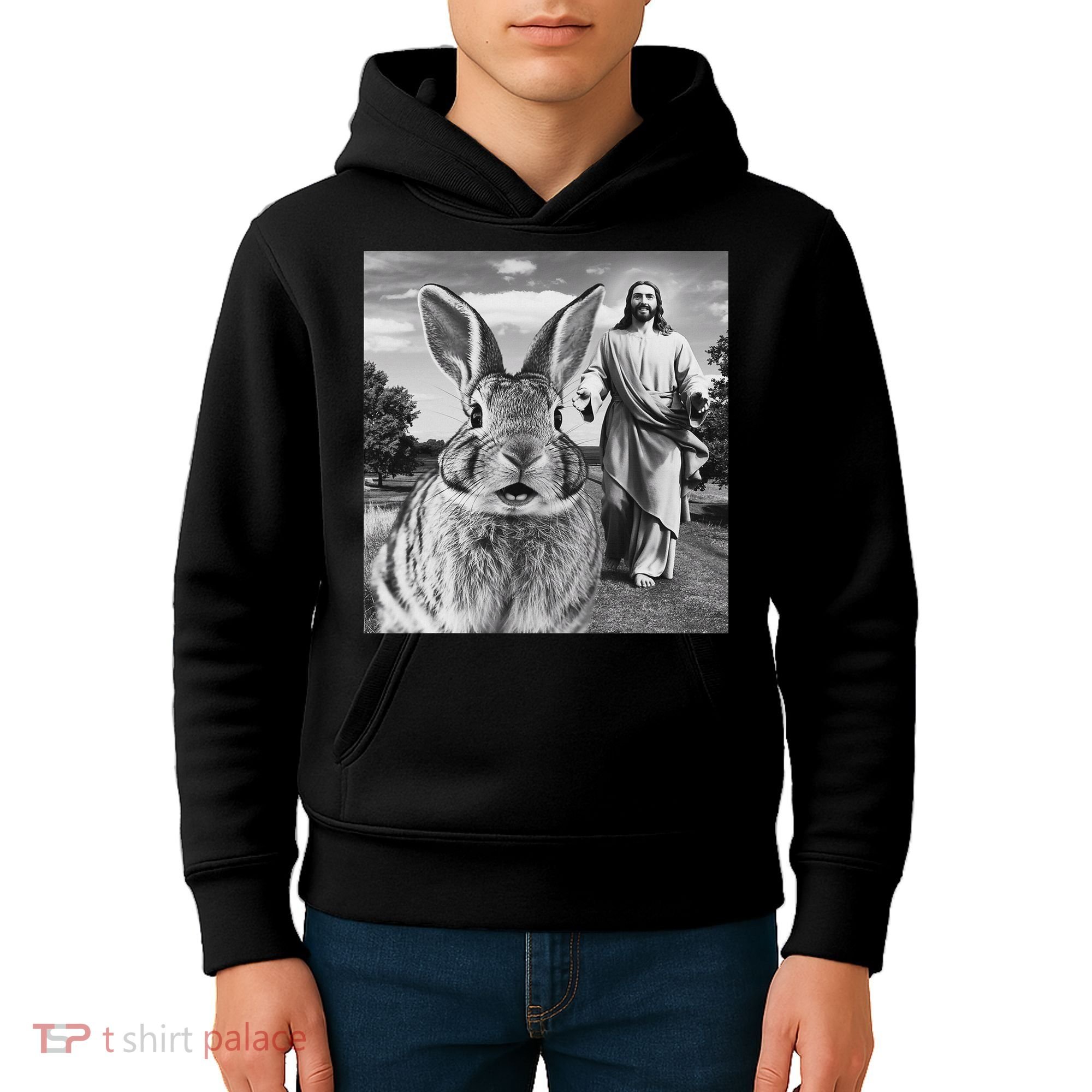 Happy Easter Day Bunny Selfie Christian Easter Women Kids Hoodie