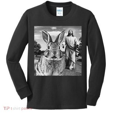 Happy Easter Day Bunny Selfie Christian Easter Women Kids Long Sleeve Shirt