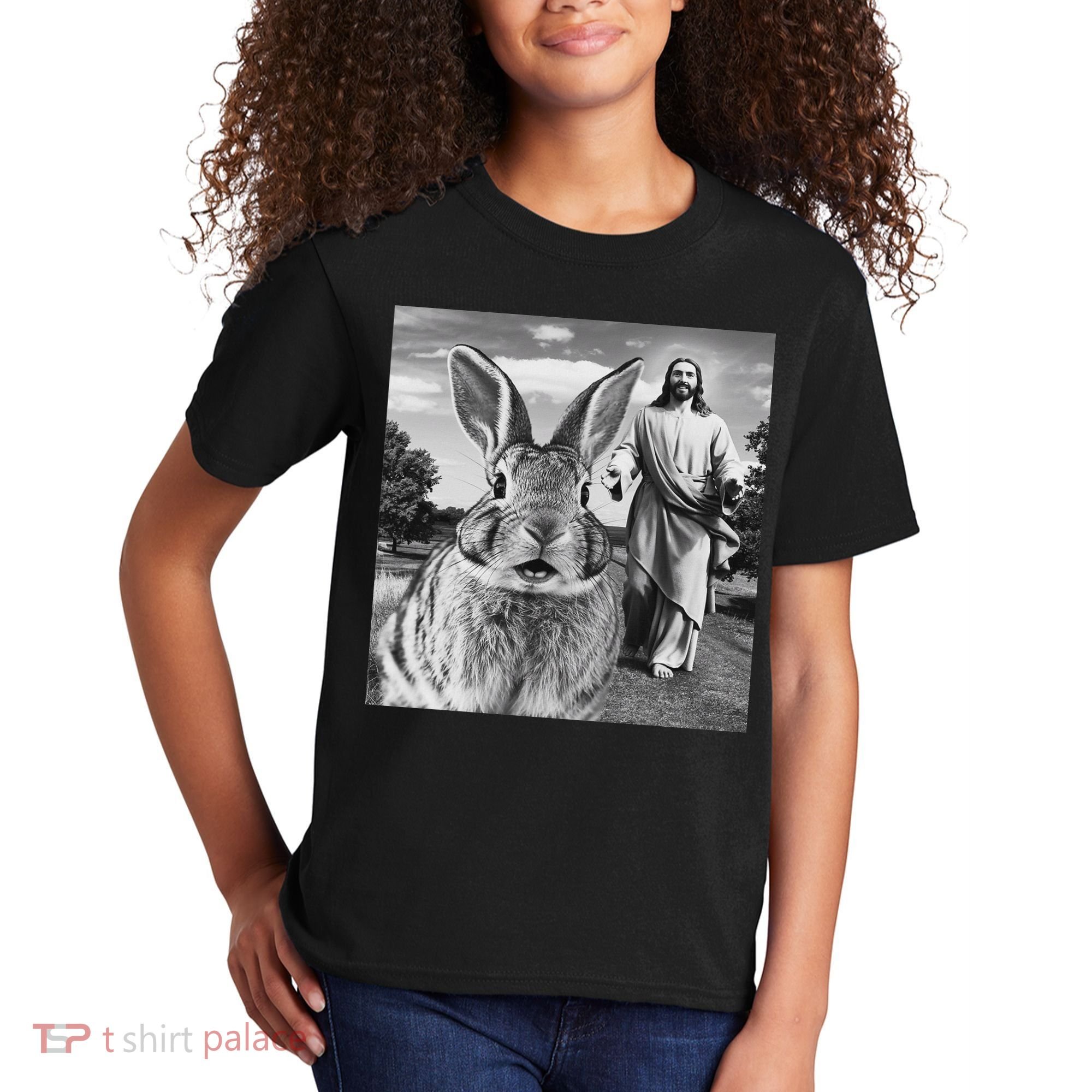 Happy Easter Day Bunny Selfie Christian Easter Women Kids T-Shirt