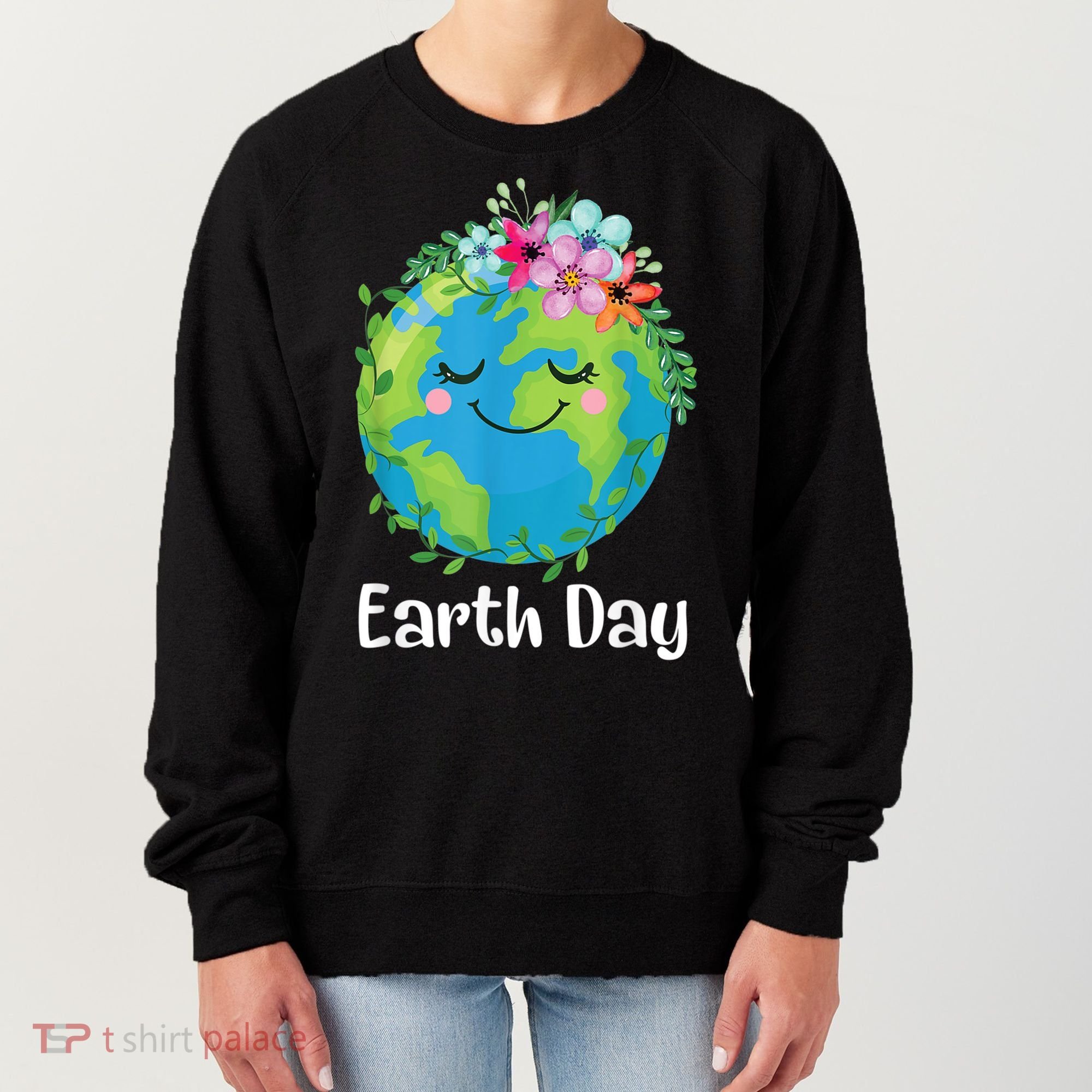 Happy Earth Day Cute Earth With Floral Earth Day Women's Sweatshirt