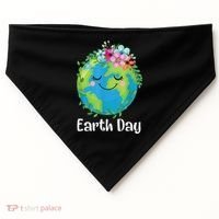 Happy Earth Day Cute Earth With Floral Earth Day USA-Made Doggie Bandana thumb 0