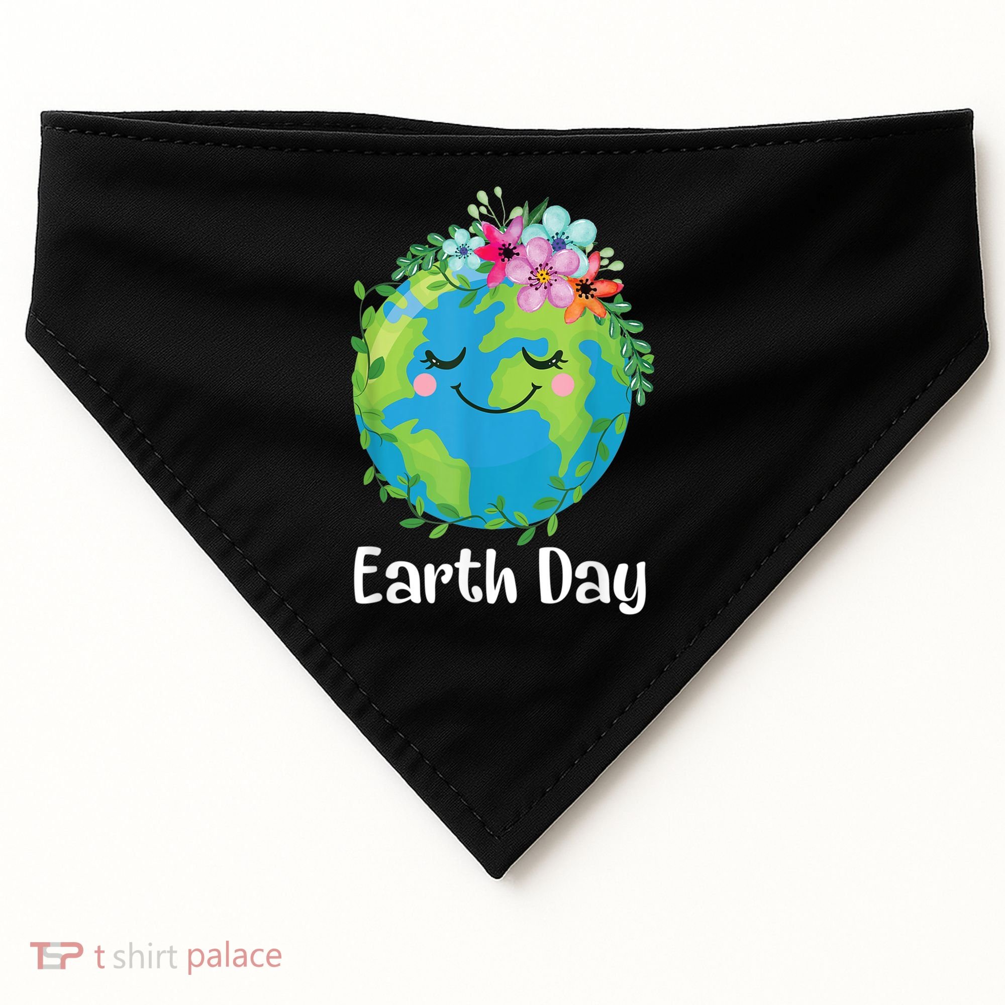 Happy Earth Day Cute Earth With Floral Earth Day USA-Made Doggie Bandana