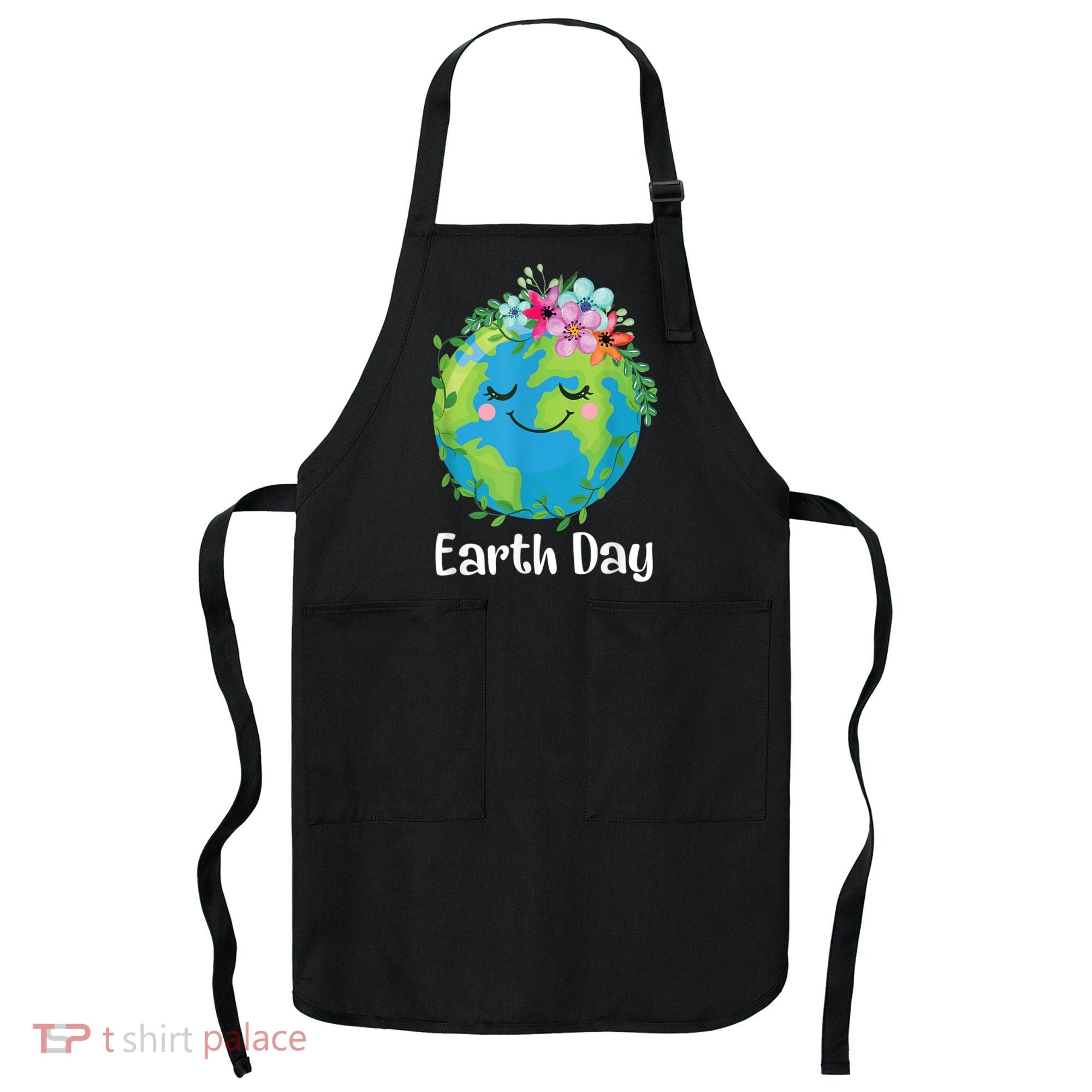 Happy Earth Day Cute Earth With Floral Earth Day Apron