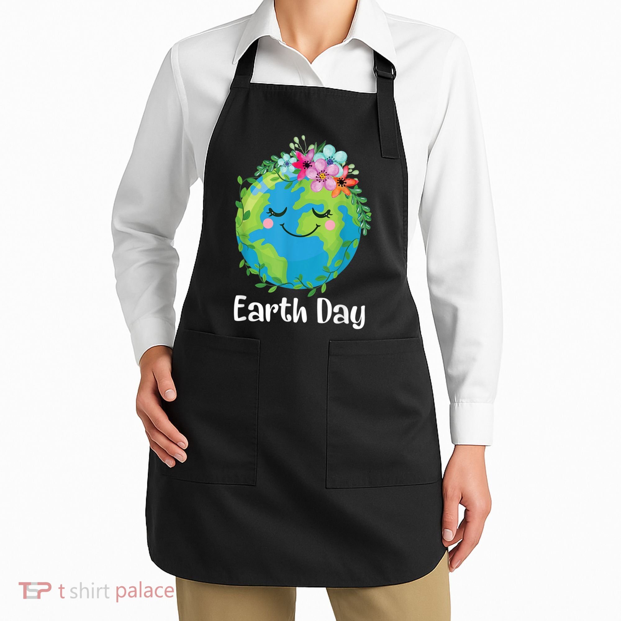 Happy Earth Day Cute Earth With Floral Earth Day Apron