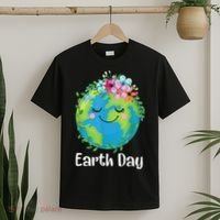 Happy Earth Day Cute Earth With Floral Earth Day T-Shirt thumb 2
