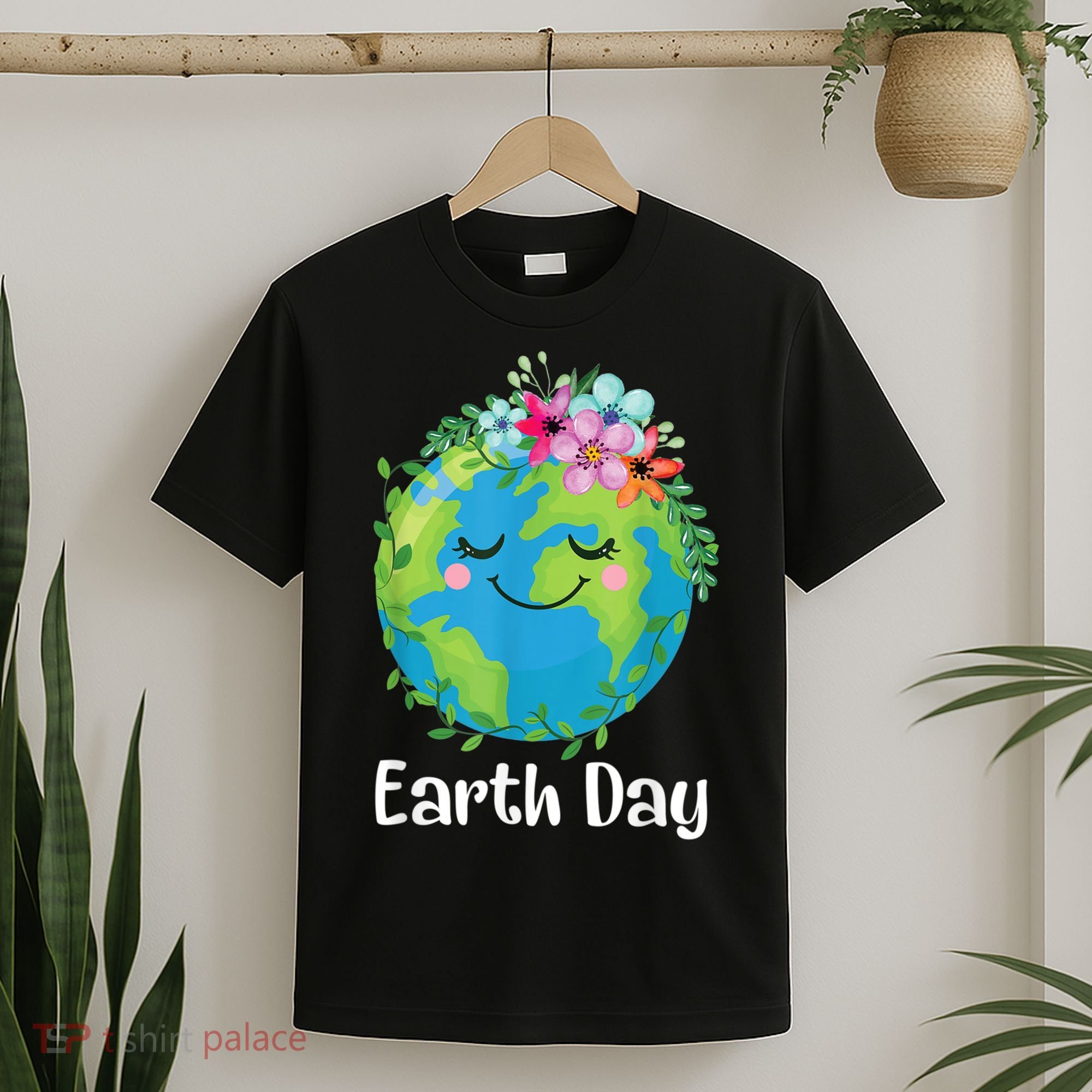 Happy Earth Day Cute Earth With Floral Earth Day T-Shirt