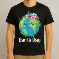 Happy Earth Day Cute Earth With Floral Earth Day T-Shirt thumb 3