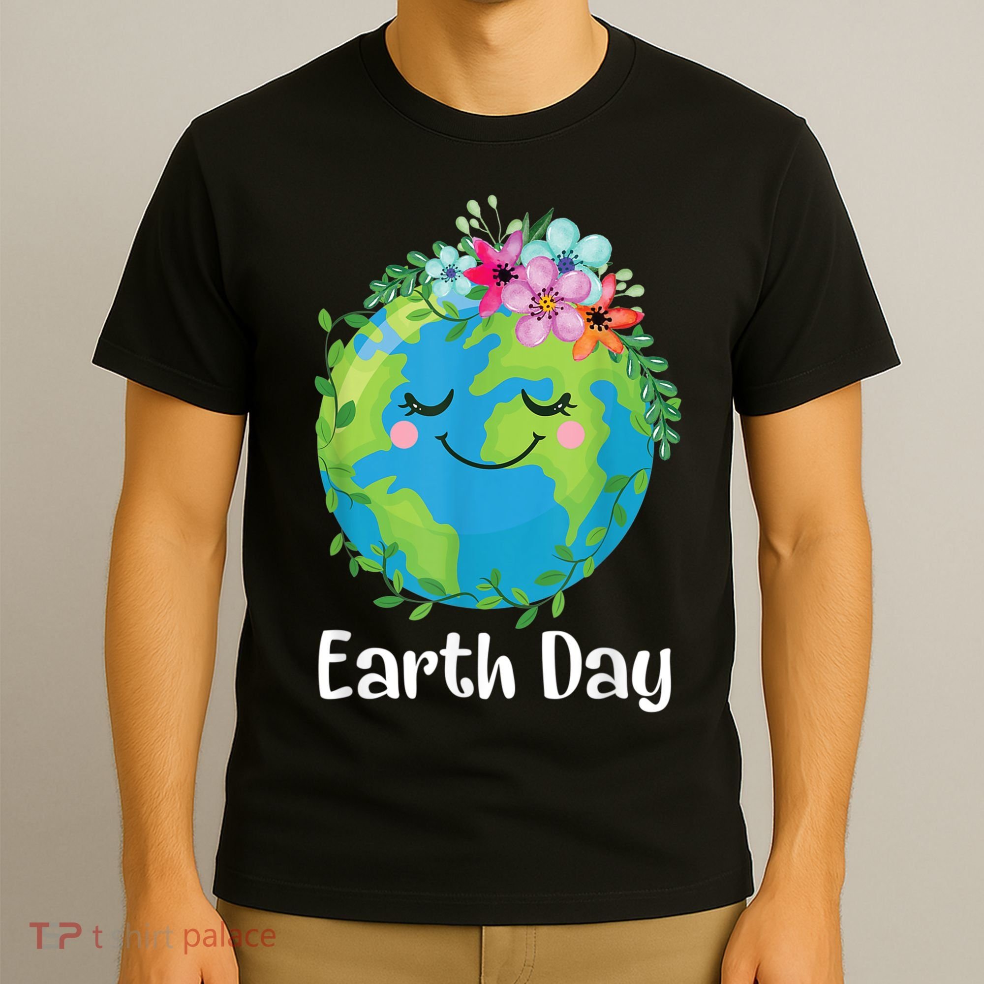 Happy Earth Day Cute Earth With Floral Earth Day T-Shirt