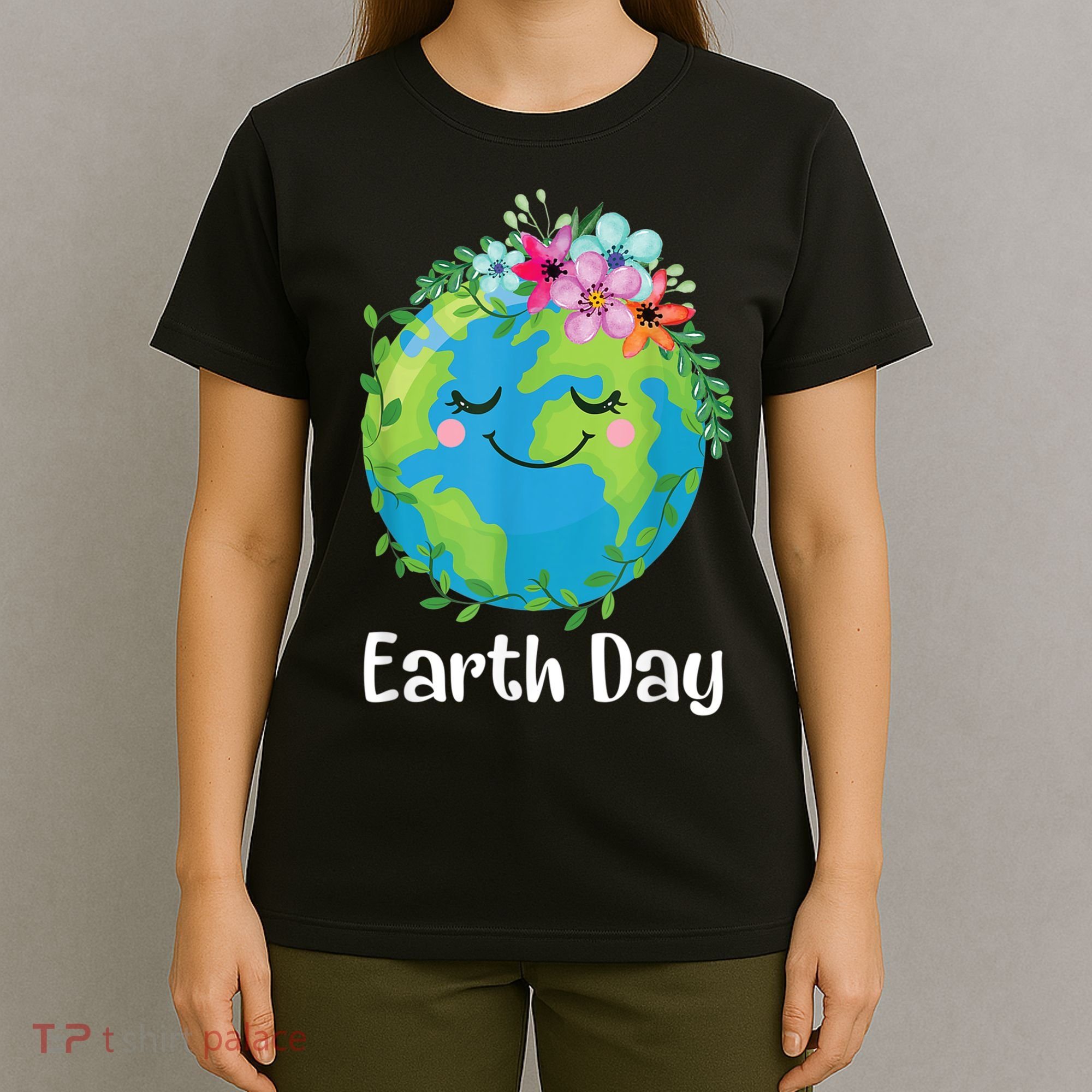 Happy Earth Day Cute Earth With Floral Earth Day T-Shirt