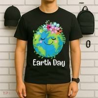 Happy Earth Day Cute Earth With Floral Earth Day T-Shirt thumb 6