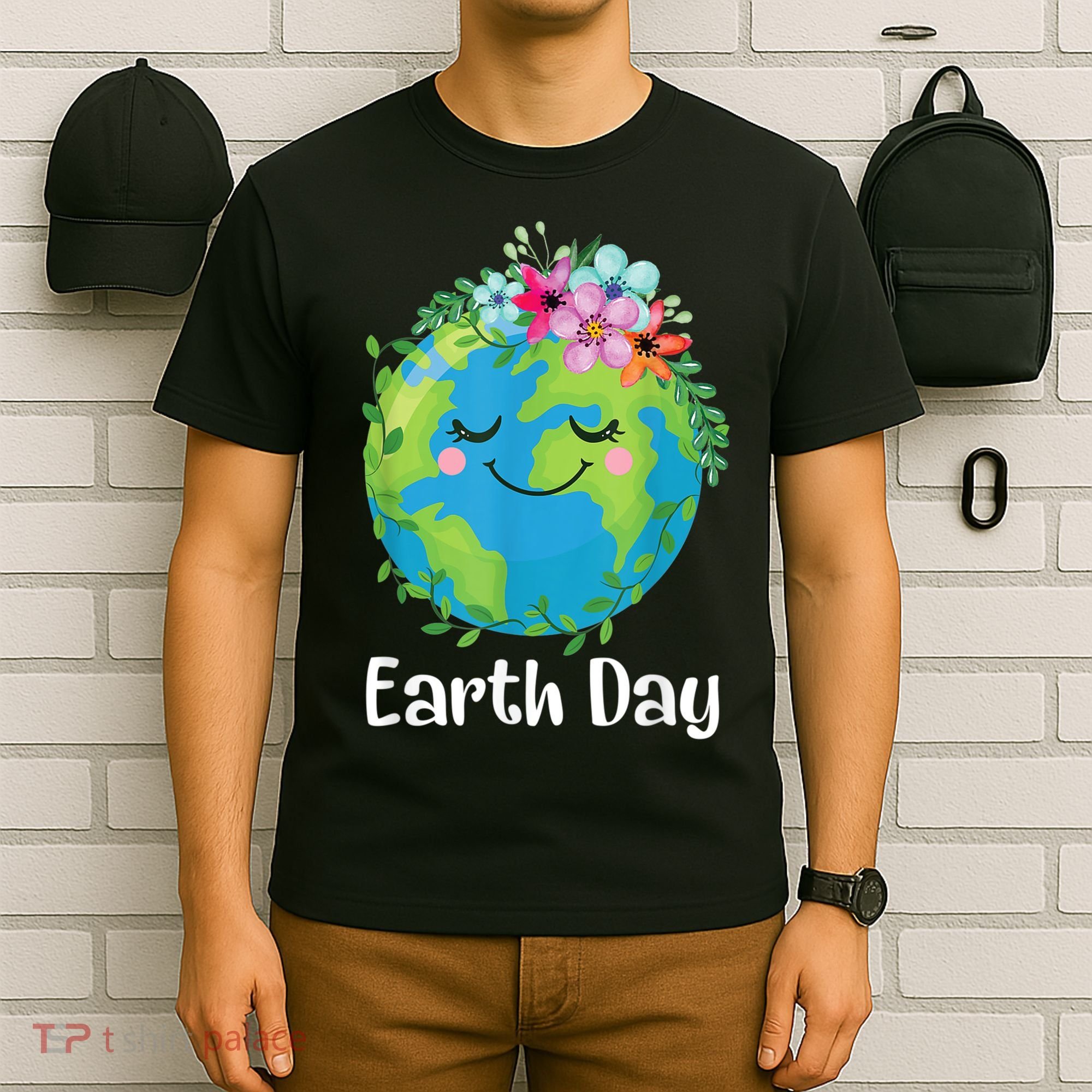 Happy Earth Day Cute Earth With Floral Earth Day T-Shirt