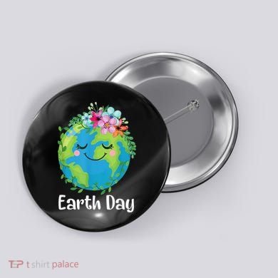 Happy Earth Day Cute Earth With Floral Earth Day Button