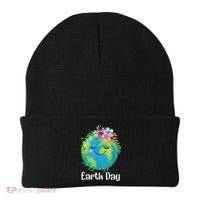 Happy Earth Day Cute Earth With Floral Earth Day Beanie thumb 0