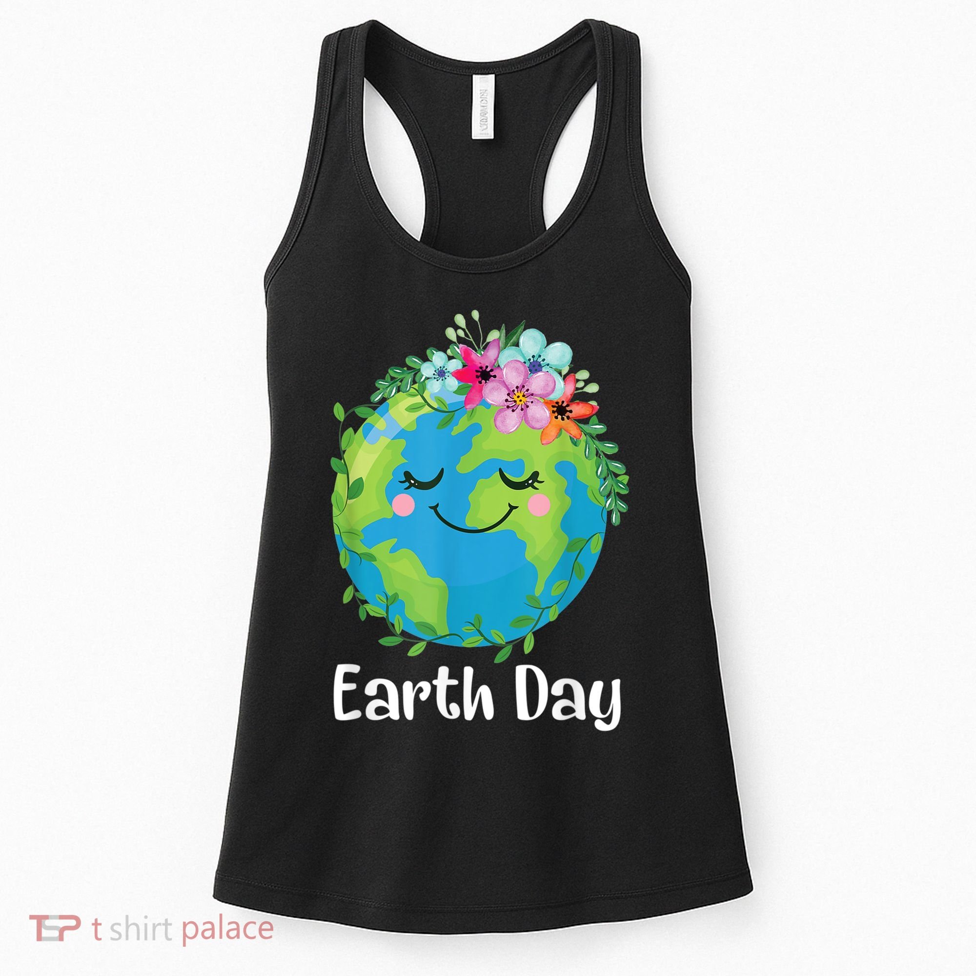 Happy Earth Day Cute Earth With Floral Earth Day Women's Tank Top