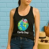Happy Earth Day Cute Earth With Floral Earth Day Women's Tank Top thumb 2