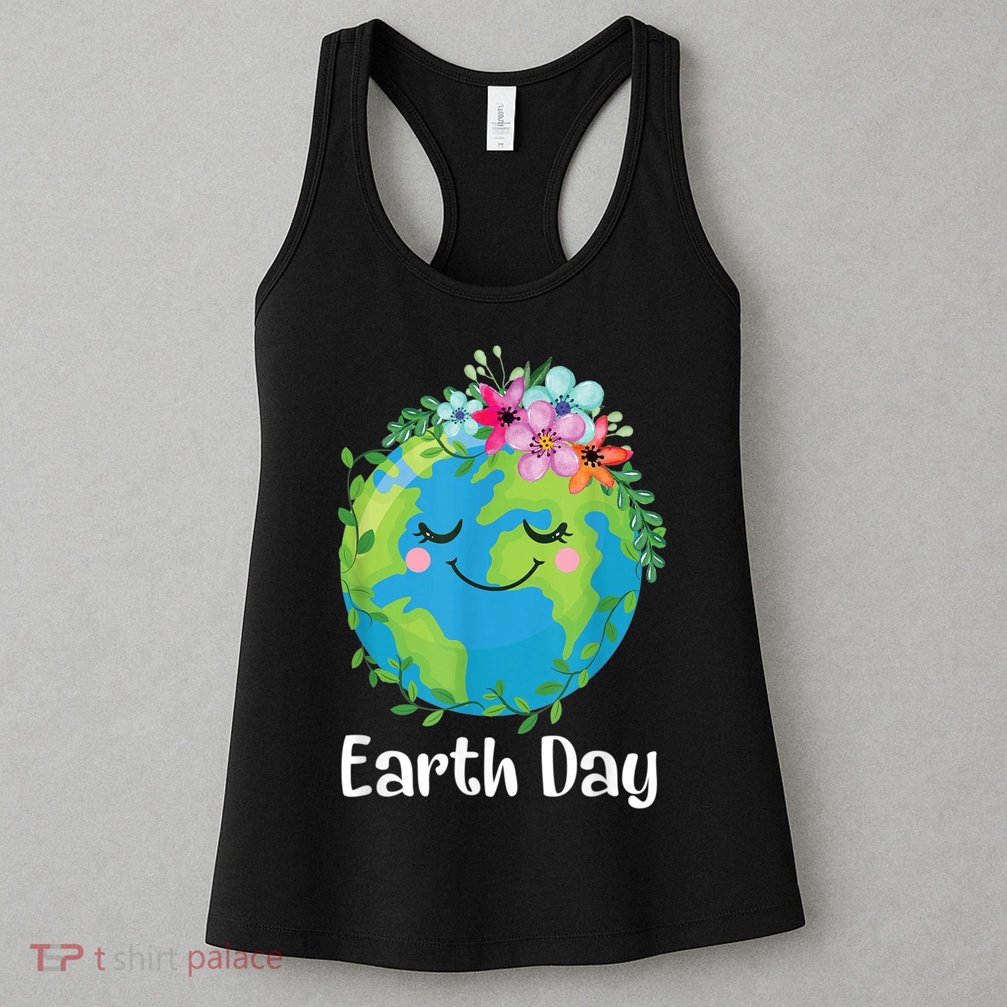 Happy Earth Day Cute Earth With Floral Earth Day Women's Tank Top