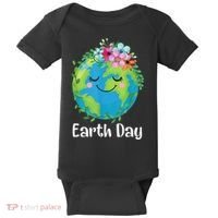 Happy Earth Day Cute Earth With Floral Earth Day Baby Bodysuit thumb 0