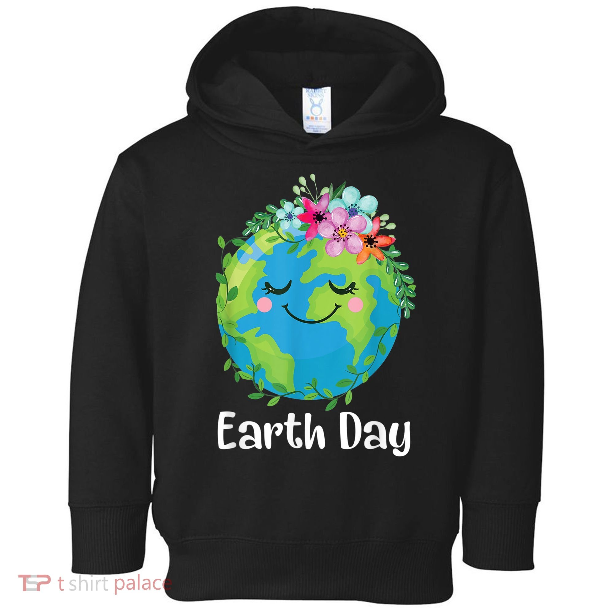 Happy Earth Day Cute Earth With Floral Earth Day Toddler Hoodie